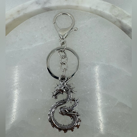 2/$15 Silver Dragon Charm Keychain - Picture 2 of 7